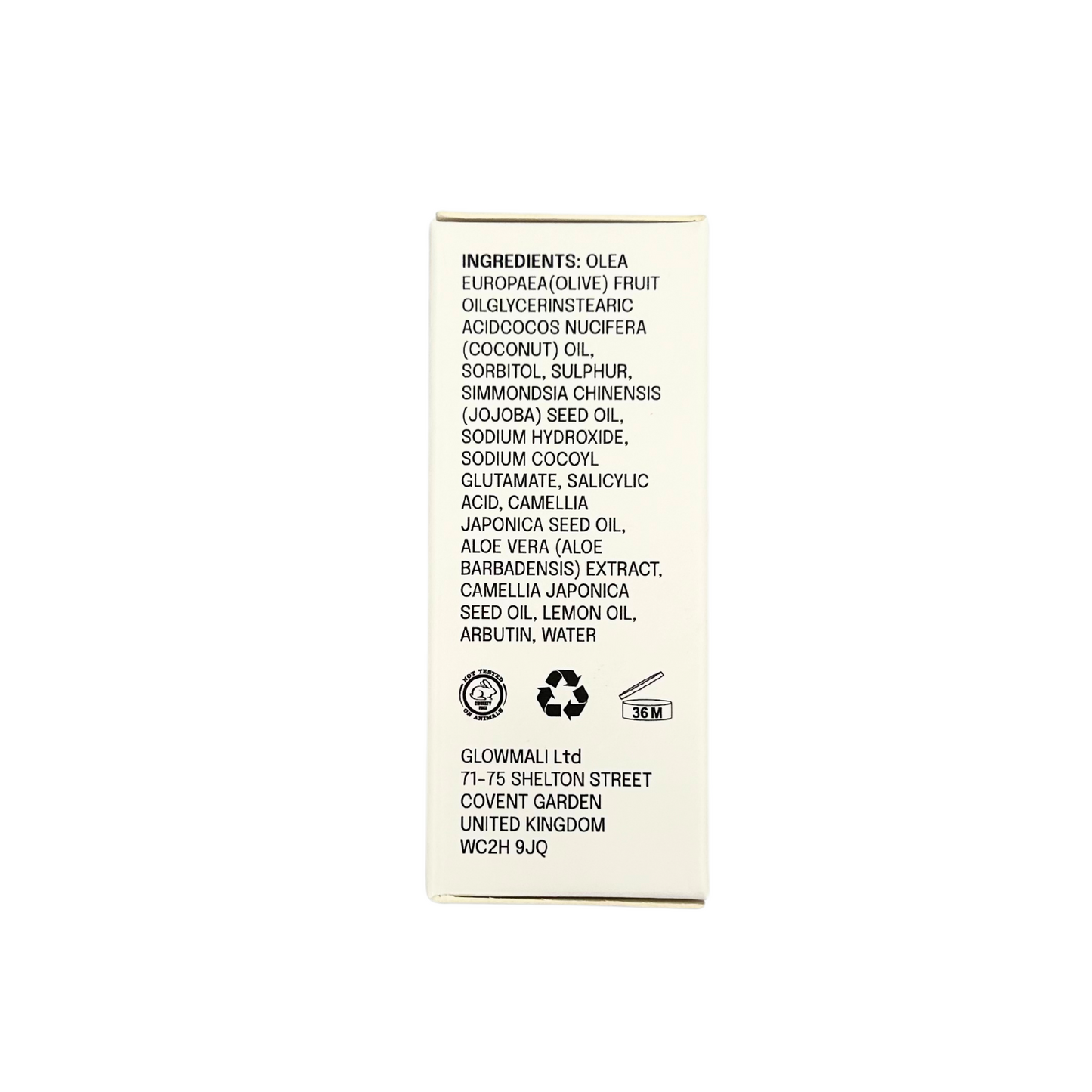 Glowmali Exfoliating Bar full ingredients list – Salicylic Acid, Sulphur, Jojoba, Aloe Vera