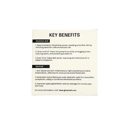 Key benefits of Glowmali Exfoliating Bar – Salicylic Acid and Sulphur infographic